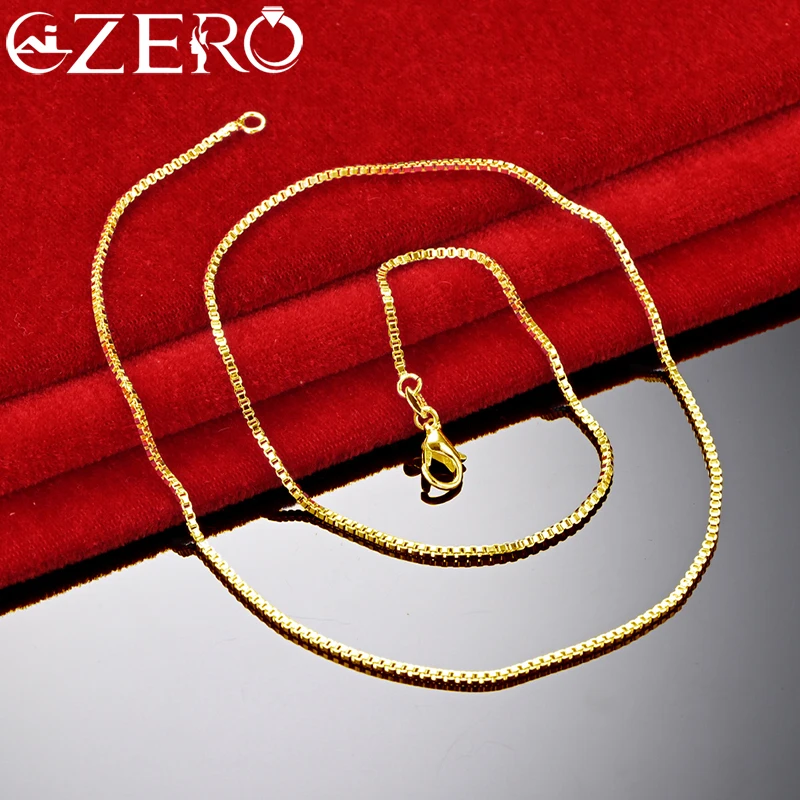 

ALIZERO 18K Gold Necklaces 925 Sterling Silver 1.5mm Box Chain Base Necklace For Women Men Wedding Party Fashion Charm Jewelry