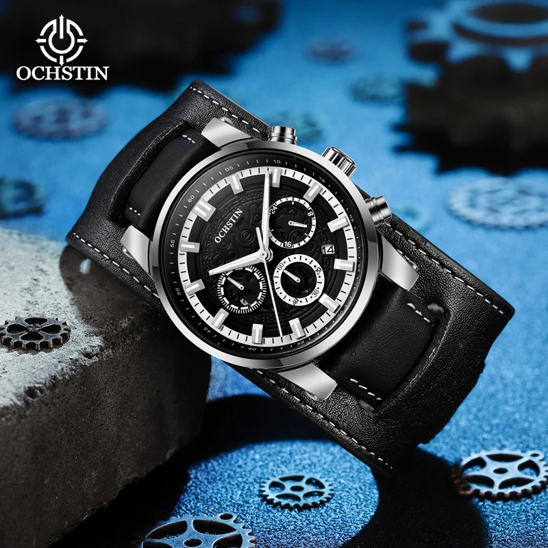 OCHSTIN Man Pilot Series Aviation Quartz Watch Men's Alloy Case Stainless Steel Strap Accurate Multifunctional Movement Wrist