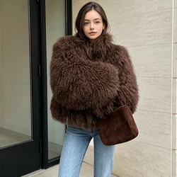 Real Fur Coat Women Winter Short Natural Tibetan Lamb Fur Jackets High Quality Luxury Warm Mongolian Sheep Fur Coats