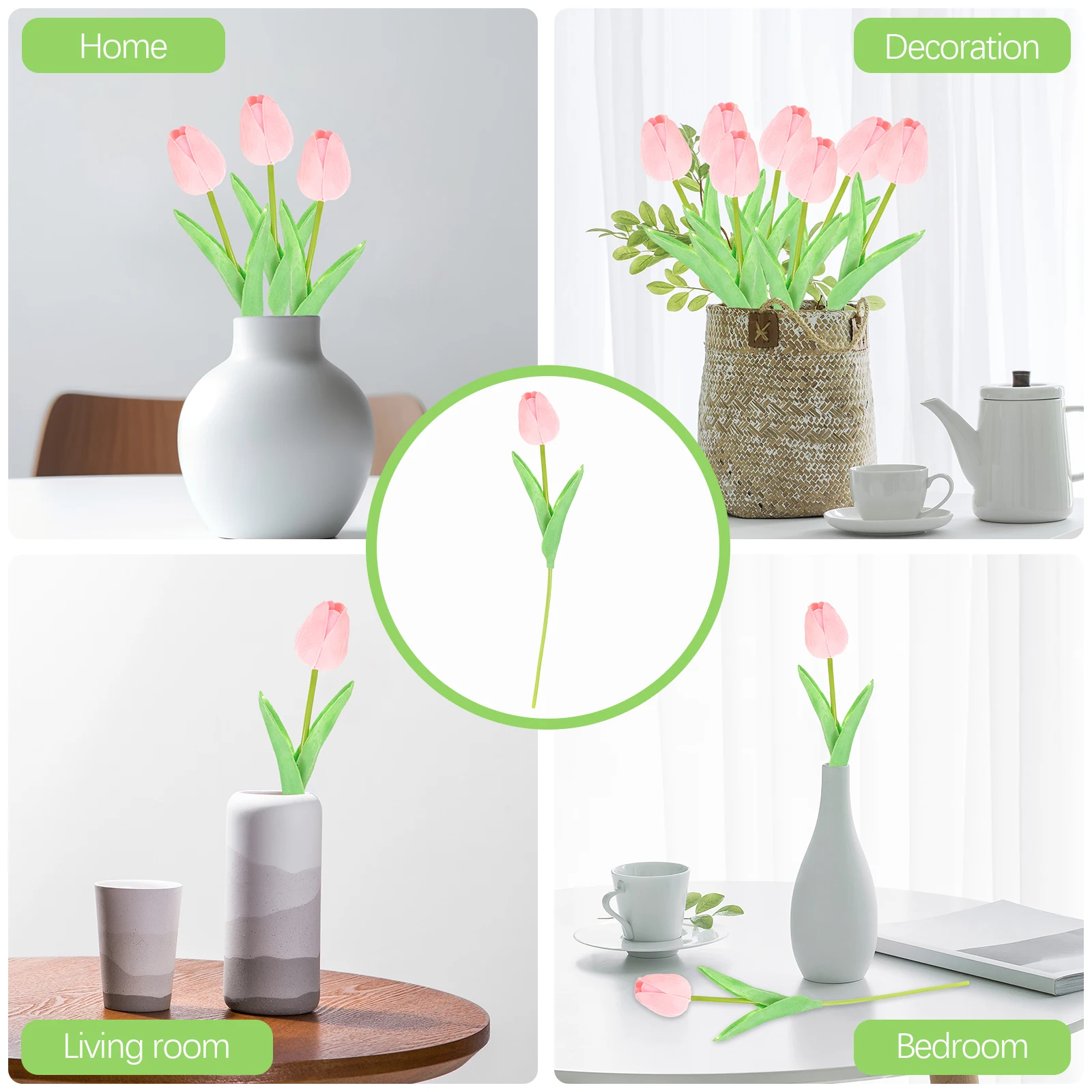 

10pcs Artificial Tulip Flower Bouquet Shallow Pink Decorative Bridal Branch Home Living Room Arrangement Lifelike Faux Flowers