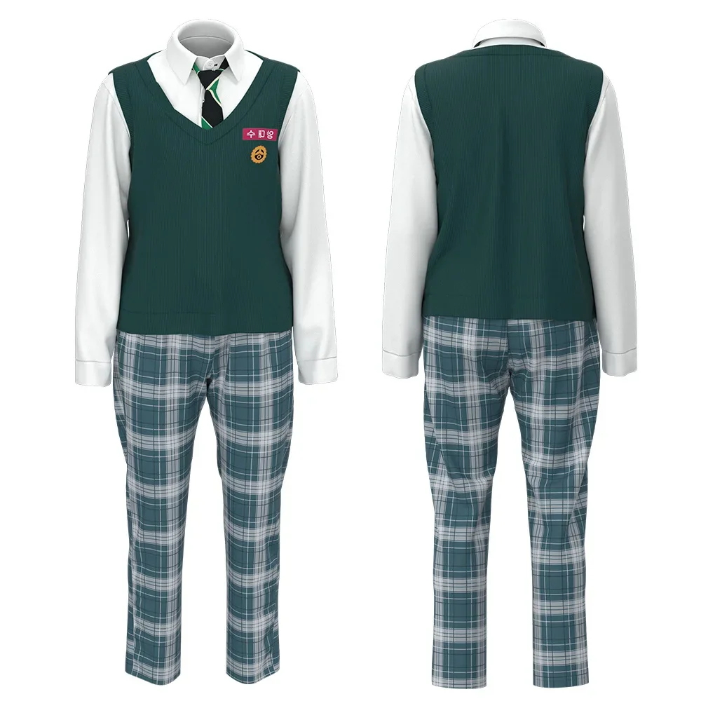 Costumes d\'uniforme scolaire JK pour femmes, tous nous sommes fréquence, pull cosplay, tenue de couple, plis jouant, fête