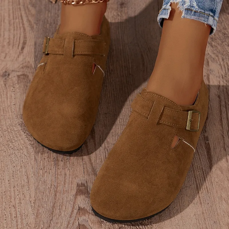 Cover Toe House Slippers Platform Shoes Loafers Slipers Women Slides Flock Med 2024 Flat Rubber Bonded Leather PU Basic