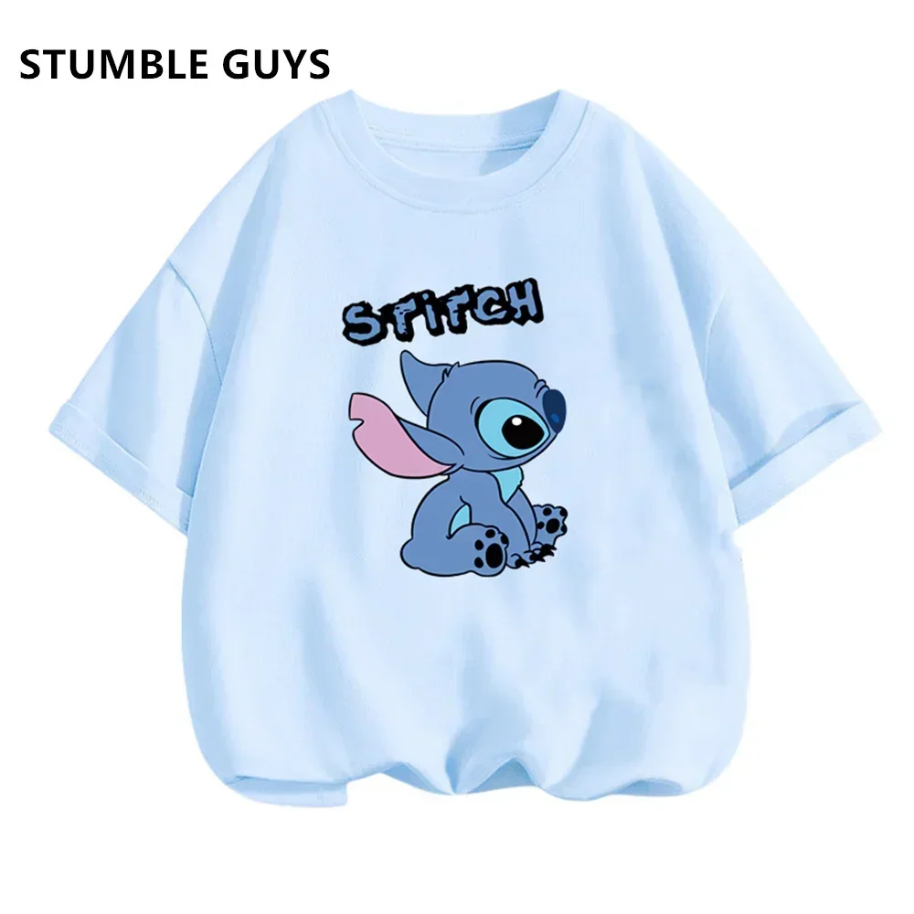 Children T-Shirt Set Kids Disney Lilo Stitch Cartoon T Shirt Stitch Cute Manga T-shirt Y2k Graphic Tshirt Girl Boys Trucksuit