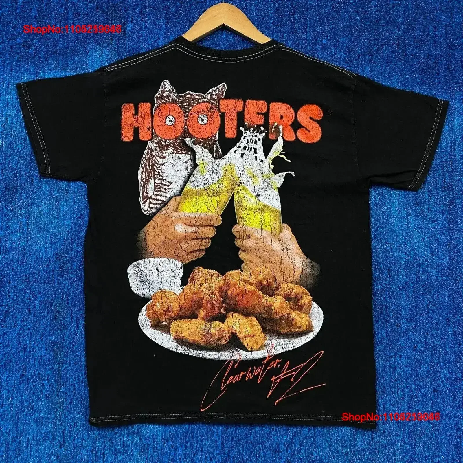 Hooters Clearwater Wings Beers Sport Bar Camiseta promocional M Top lavado vintage para uso diario Ropa de diseñador elegante