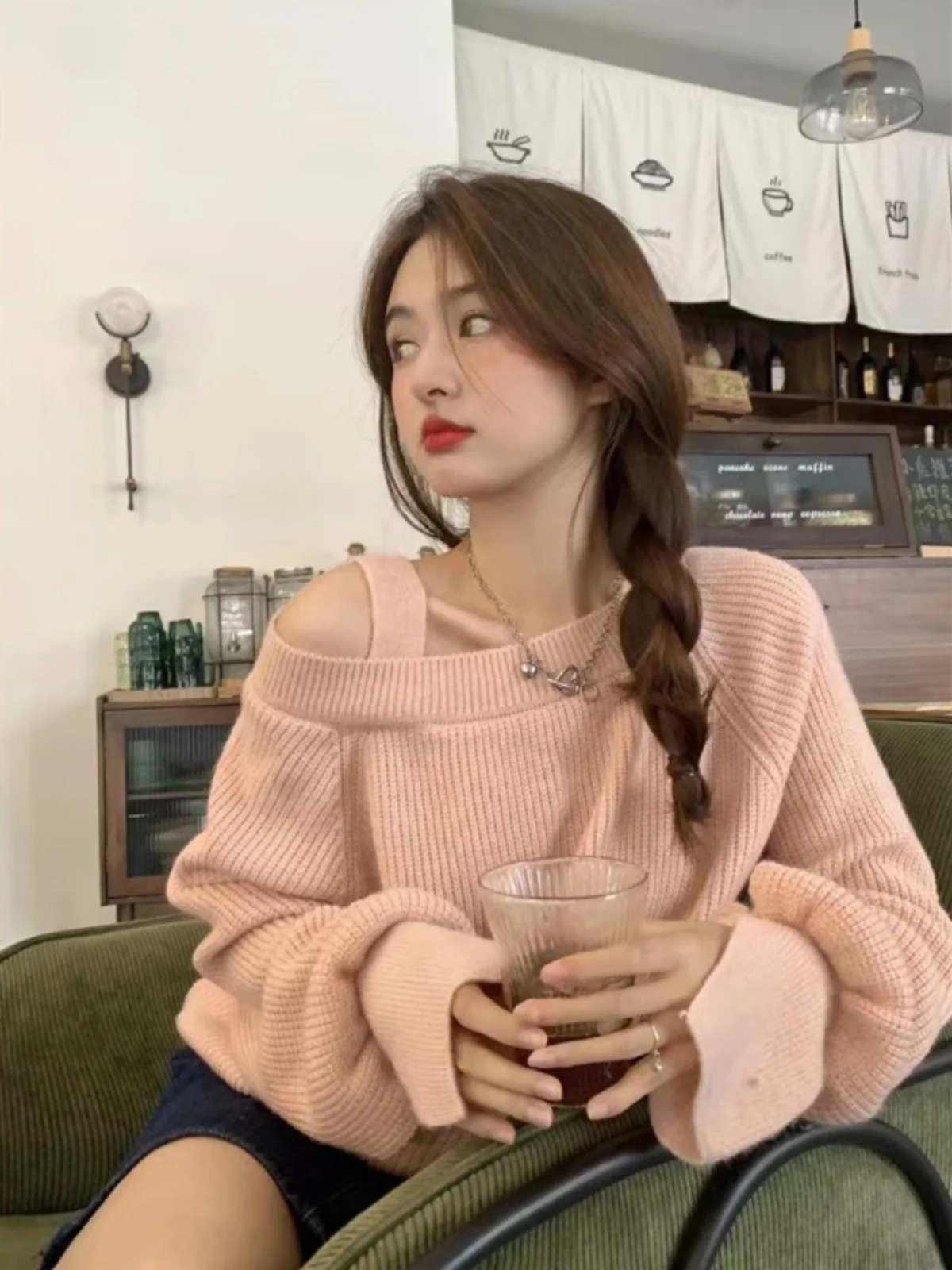 

Мягкий розовый женский свитер с колючками, вязаный топ, нежный ветер, дизайн, весна-осень, чистый цвет, свободный крой