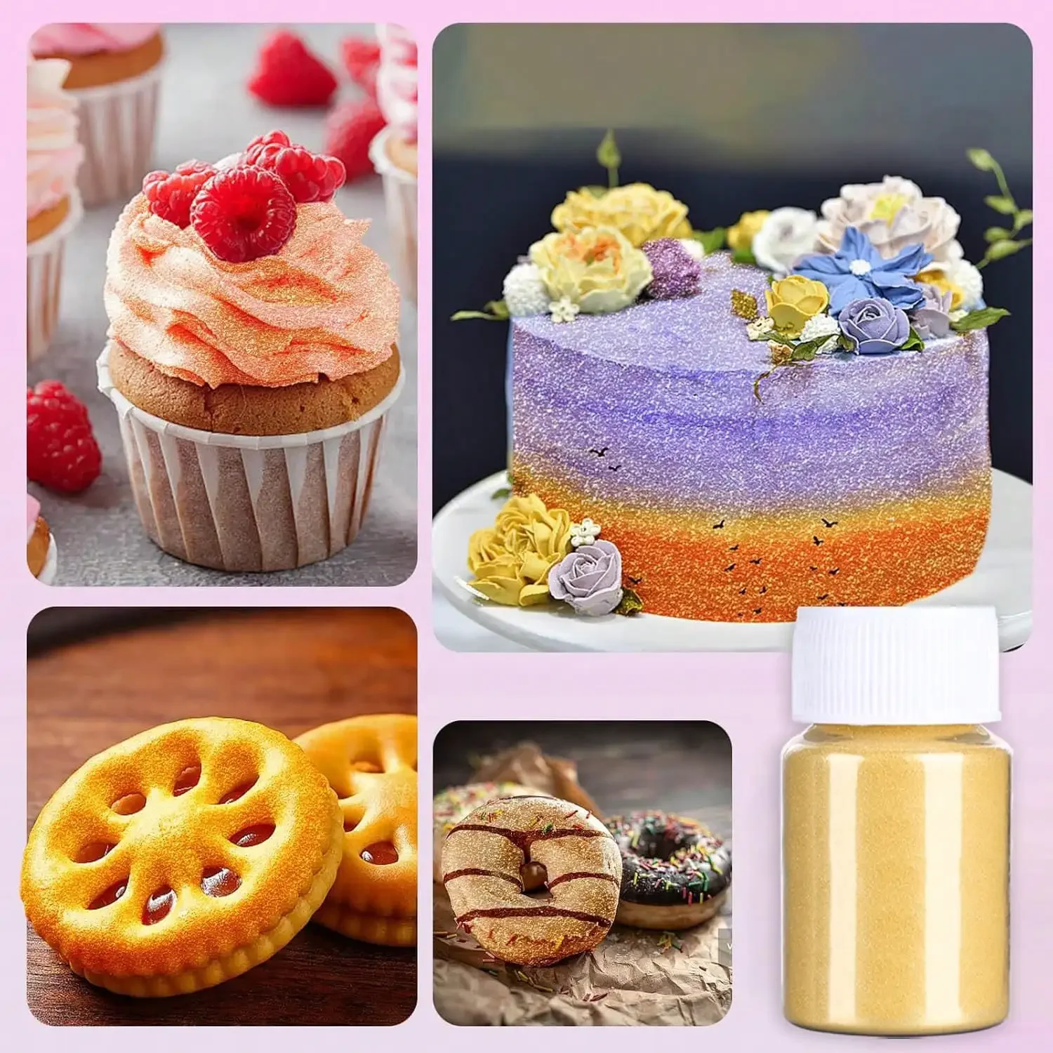 Kuchendekoration, schimmernder metallischer Kuchenstaub, Farbpulver zum Backen, Fondant, Schokolade, Süßigkeiten, Getränke, Kekse, Dekoration – Detail 4