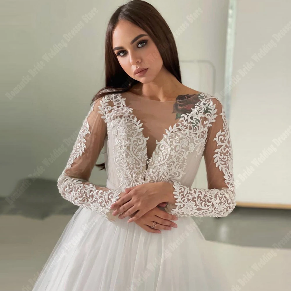 Eleganti abiti da sposa da donna a-line abiti da sposa Sexy con scollo a v in pizzo stampa floreale abiti da banchetto personalizzati Vestidos De Novias 2024