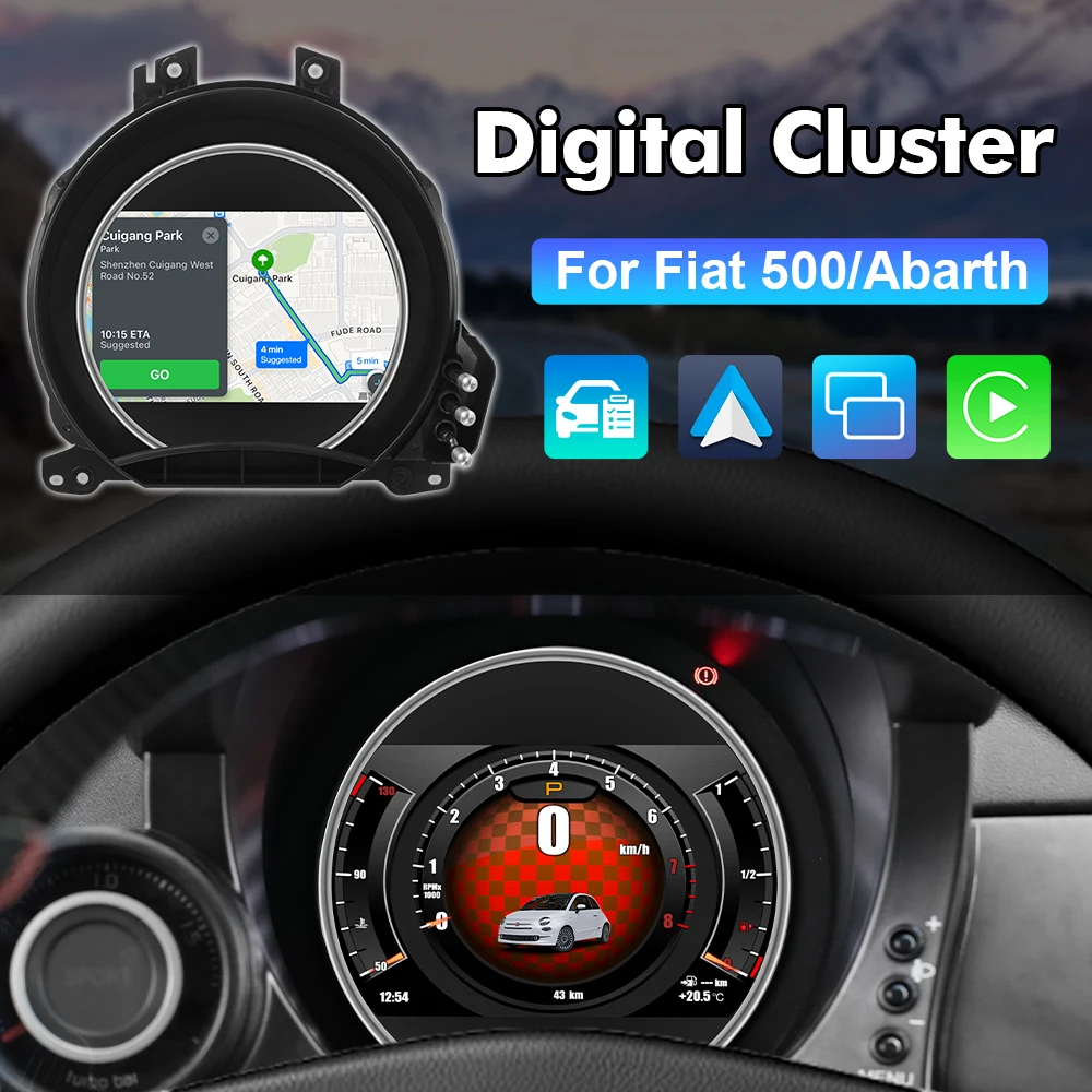 

EBILAEN 7'' IPS screen Dashboard For Fiat 500, Abarth 500 Speedometer Digital Instrument Cluster Panel Cockpit Voor