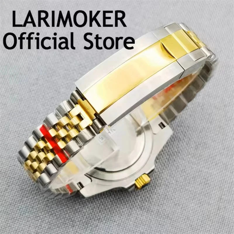 LARIMOKER 40mm TwoTone Gold Case Self Winding Men Watch Sapphire Crystal NH35 PT5000 Movement blue Dial stainless steel Strap