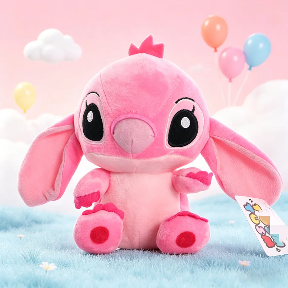 

Плюшевые брелоки Disney Angel Stitch 18 см, милые мультяшные игрушки-куклы, плюшевые украшения для детей, фанатов, взрослых, рождественский подарок, низкие налоги