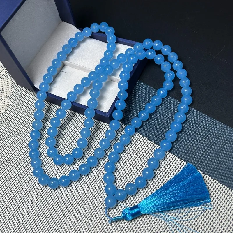 

Новое синее ожерелье из натурального ледяного кварцита с нефритом, цепочка для свитера