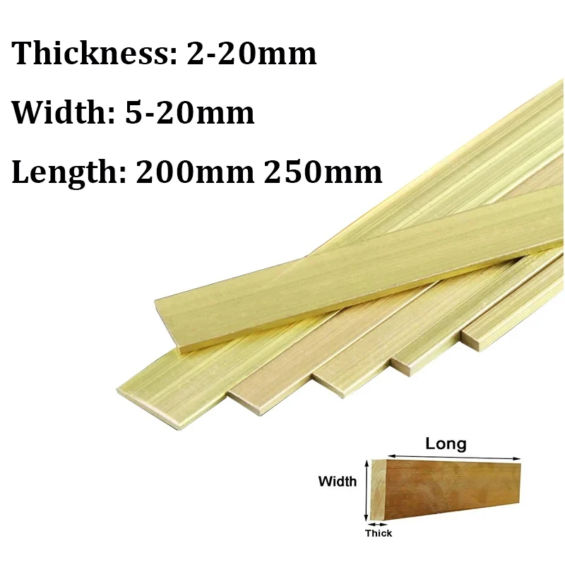 Latão Flat Bar Plate Strip para Faça Você Mesmo Ferramentas Bras Metal Solid Rod Espessura mm mm mm mm 10 mm 20 mm Comprimento 200 mm 250 Milímetros 1pc