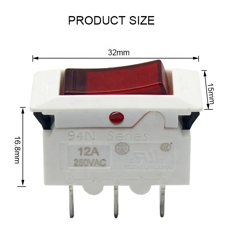 12A Thermal Overload Reset Push Rocker Switch Circuit Breaker