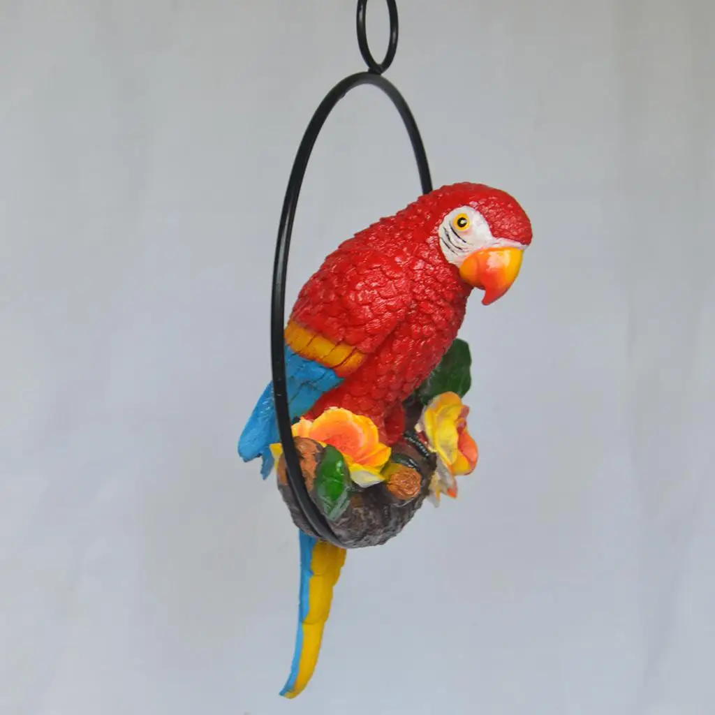 Cartoon Animal Decals Resin Parrot Figurine Hanging Sculpture Garden Decoration for Lawn Patio
