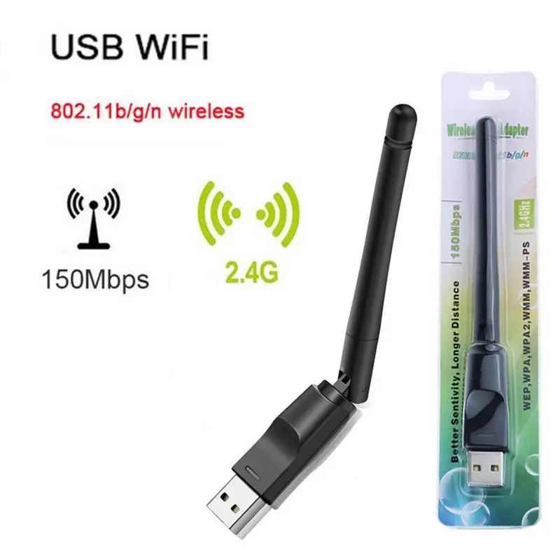 USB Wifi Adapter 150Mbps 2.4 GHz 2DB Large Antenna MT7601 Chip External Wireless Network Card Wifi Signal Receiver Transmitter