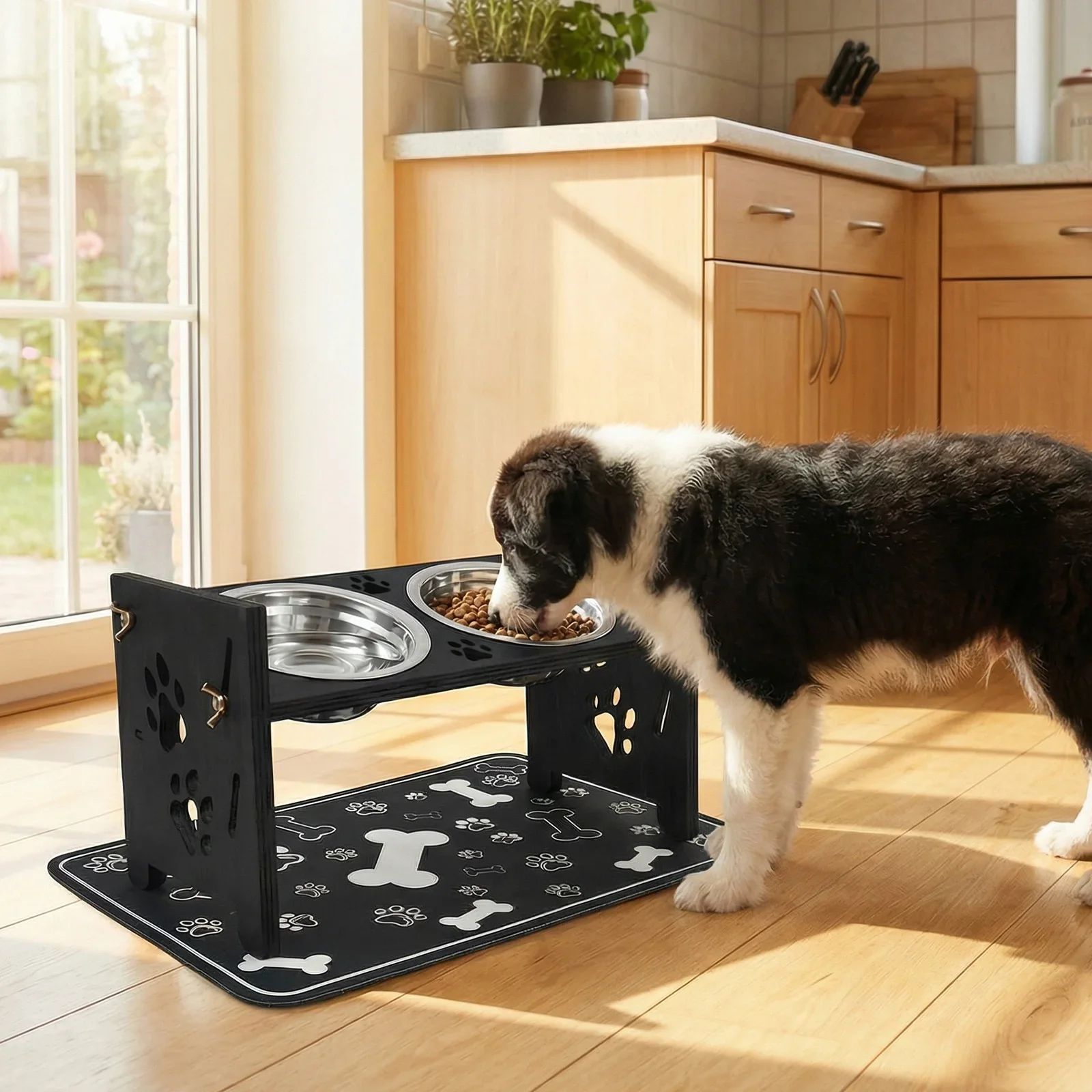 Elevated Dog Feeder Bowls Adjustable Raised Stand with Double Stainless Steel Food Water Bowls Small Medium Large Dogs - view 2