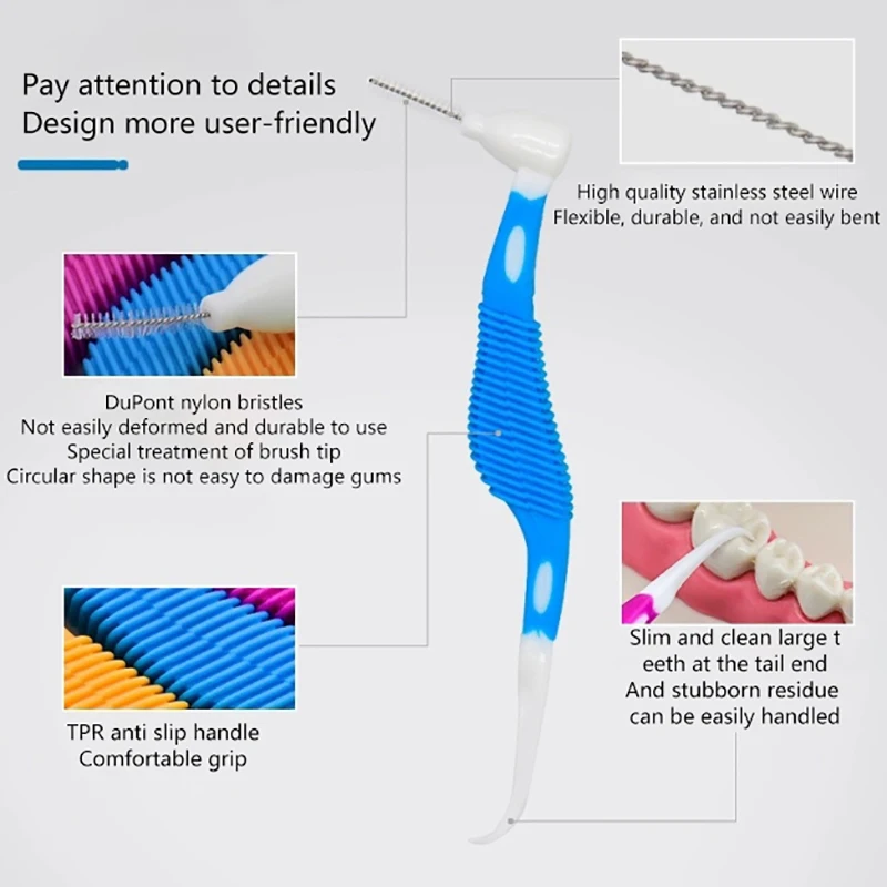 Cepillo Interdental para limpieza de dientes, palillo de dientes, cepillos interdentales, herramientas para el cuidado de la higiene bucal, 8 unids/lote por caja