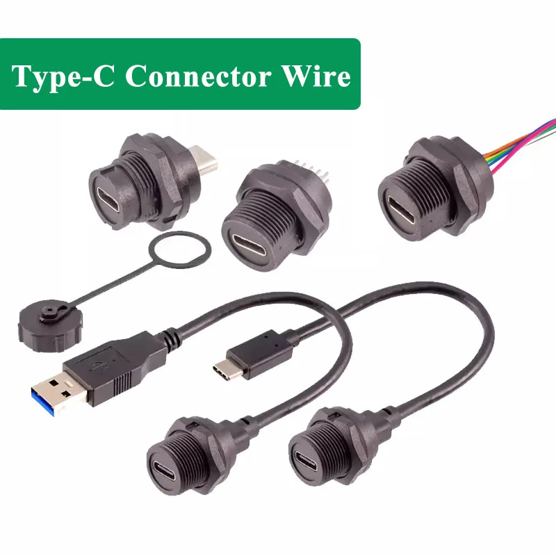 Threaded Type-C Waterproof Connector Cable USB3.0 Male to Female Head Shell FPC PCB Welding Socket Type-C Extension Line