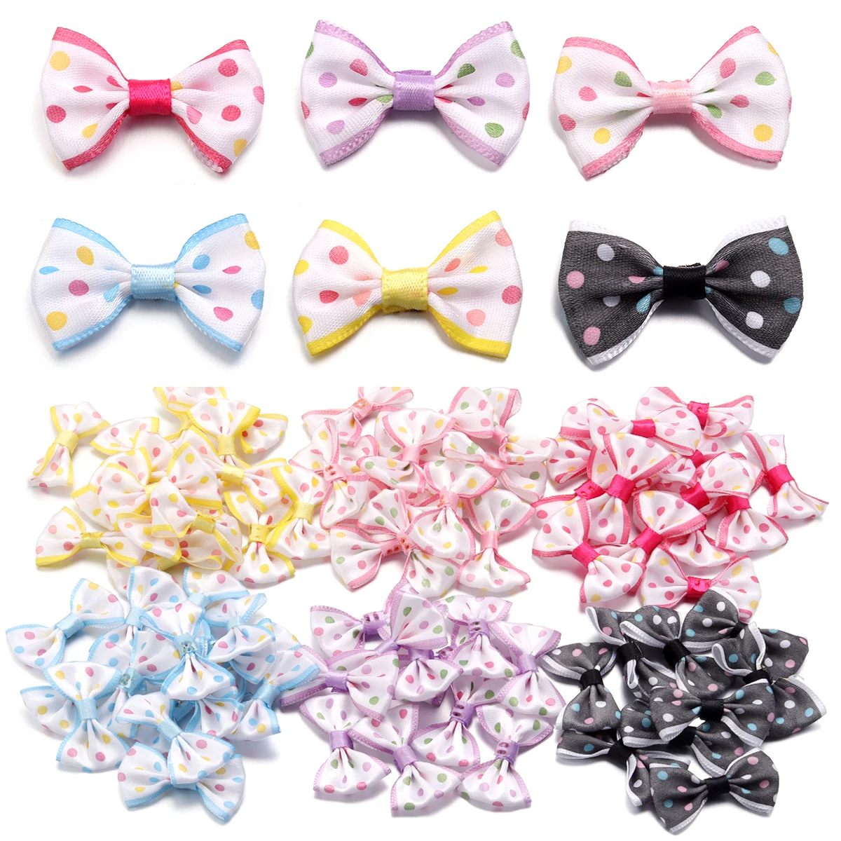 30PCS 2.7x3.7cm Polyester Waist Wrapped Colorful Polka Dot Flat Bow for Clothing Hairpin Bag Toy For DIY Jewelry Accessories