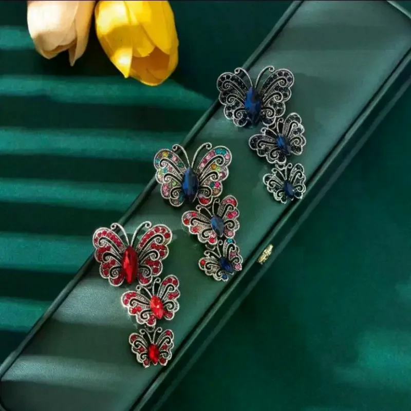 Personalized Luxury Rhinestone Three Butterfly Brooches For Women Clothing Coat Party Jewelry Accessries Gifts