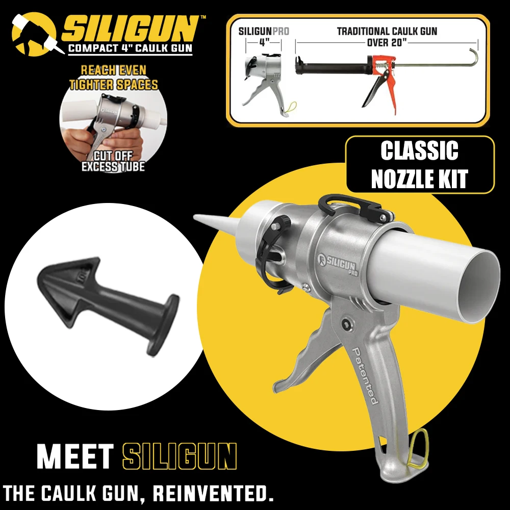 SILIGUN™ PRO Compact 24:1 Caulking Gun Nozzle Kit DESCRIPTION Portable Lightweight Handheld Sealant Applicator Home Construction