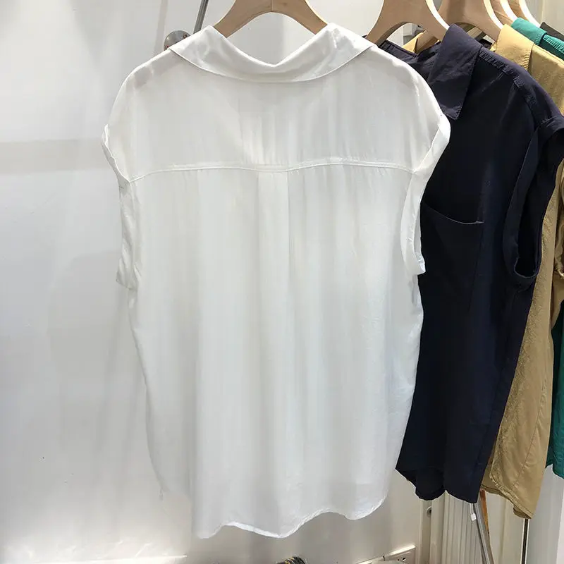 Street Casual White Shirt Women\'s Summer New Short Sleeve Solid Loose Button Thin All-match Blouse Vintage Fashion Clothing