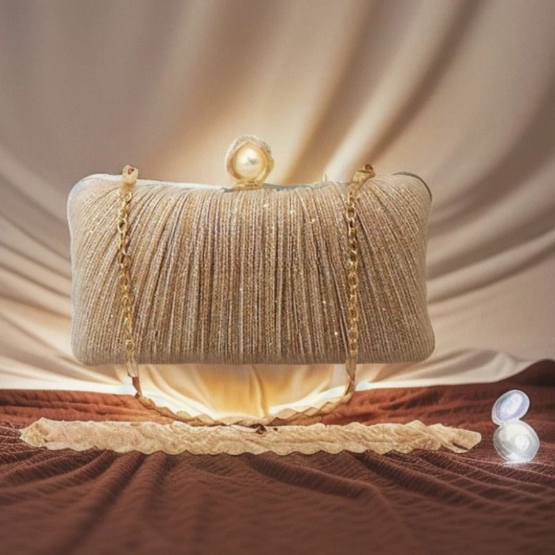 Bolso de Noche Elegante con Diamantes para Celebridades, Clutch Versátil para Banquetes, Bolso de Mano con Cadena y Pliegues, Bolsos de Diseñador de Lujo