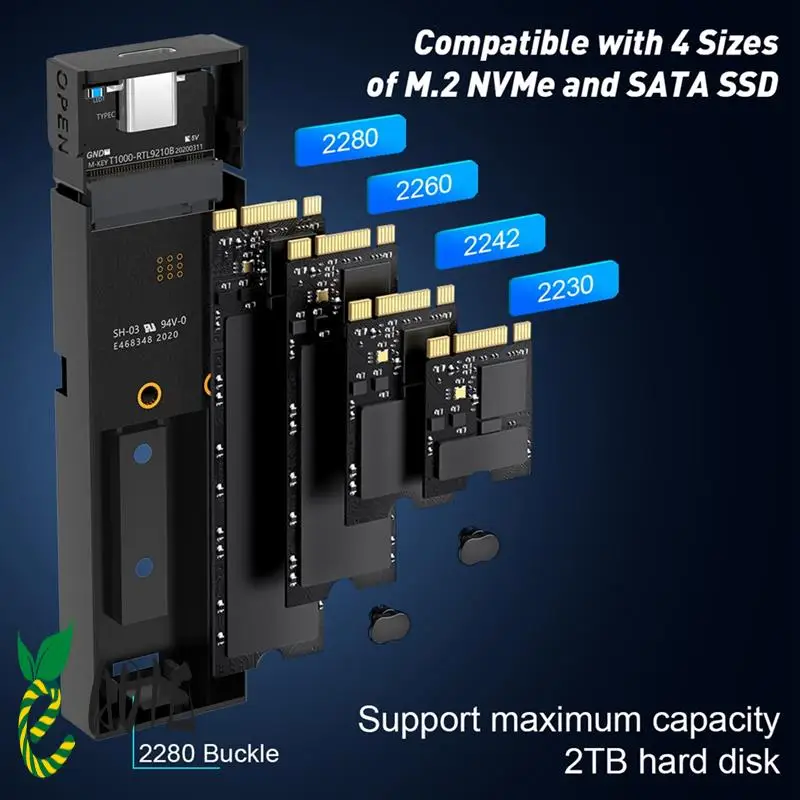 

Корпус SSD с двумя протоколами M2 Nvme NGFF SATA SSD-коробка 10 Гбит/с для внешнего корпуса USB3.1 для 2230 2242 2260 2280 M/B&M Key