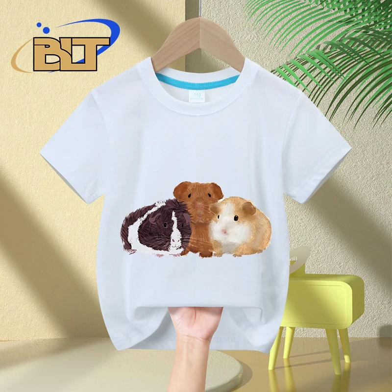 Camiseta con estampado de conejillos de indias para niños, tops casuales de manga corta de algodón puro, regalos para niños y niñas, Verano