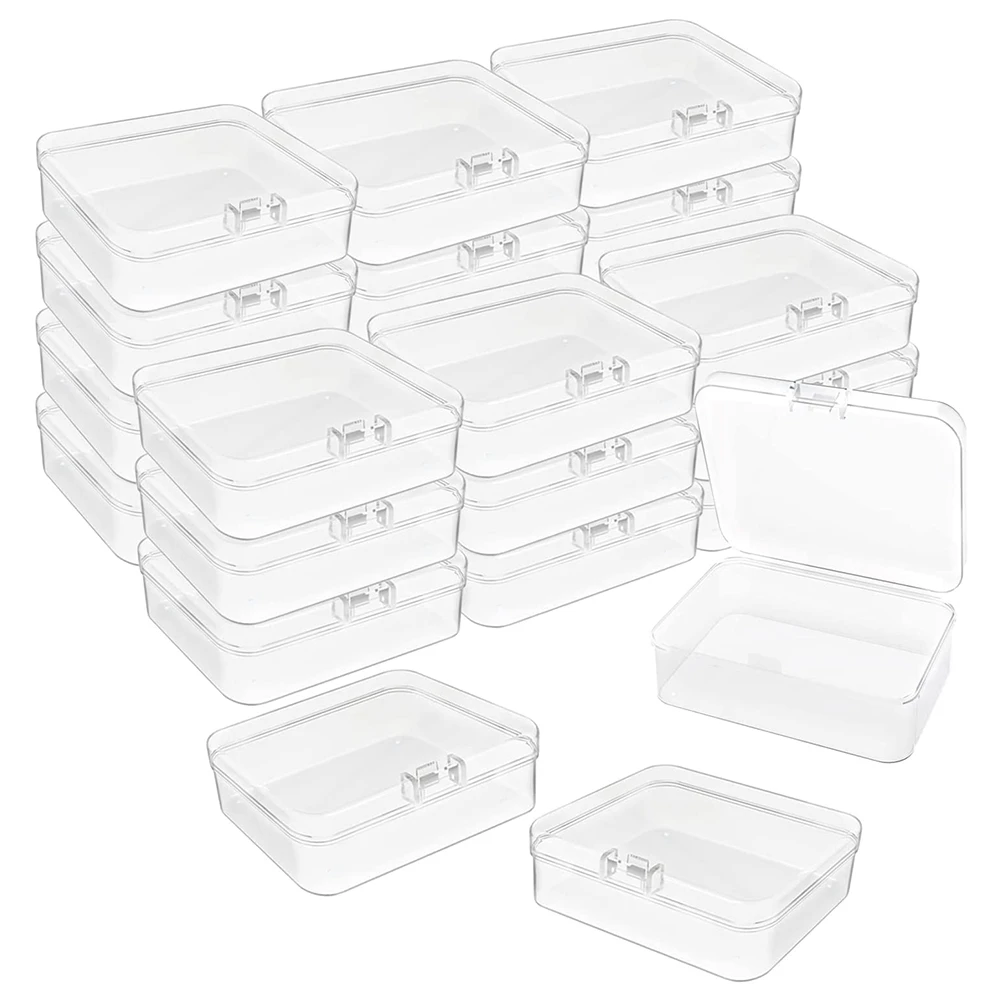 24 Pcs Mini Plastic Storage Containers Box, 3.3X3.3 Inches Empty Hinged Box, for Jewelry, Hardware, Game Pieces, Crafts