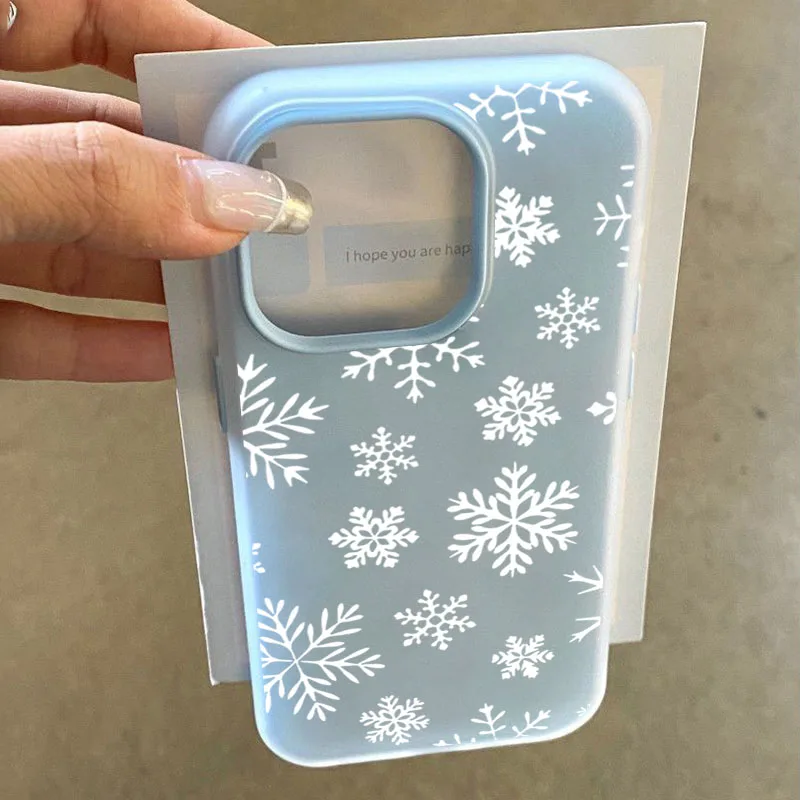 

Simple White Snowflake Winter Phone Case For Xiaomi Redmi 14C 13C Note 14 13 12 11 10 Pro Plus 5G 2 in 1 Matte Clear Back Cover