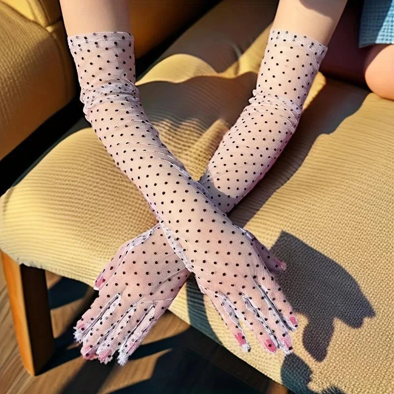 1/2/3/4Pairs Women Dots Long Gloves Mesh Retro Style Breathable Sexy Thin Long Etiquette Party Transparent Wedding Bride Model