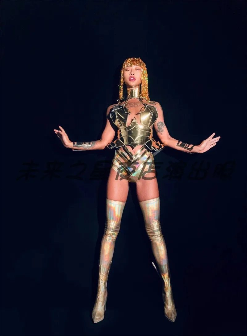 Nowy Złoty Kostium Sceniczny Klub Nocny Bar Damski Fantasy Laserowa Technologia Przyszłości Kostium Sceniczny Starożytny Egipski Strój