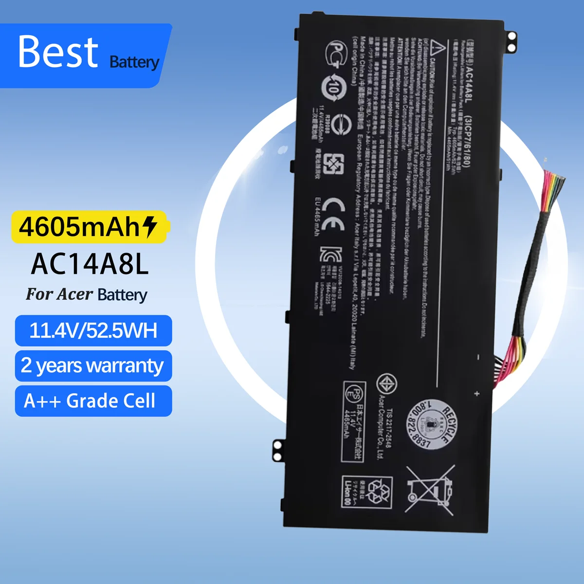 AC14A8L Laptop Battery For Acer Aspire VN7-571 VN7-571G VN7-591 VN7-591G VN7-791G MS2391 KT.0030G.001 52.5WH 11.4V 4605mAh