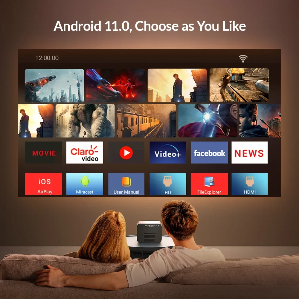 BYINTEK R90 Rock Projector 4K Full HD 1080P 2200 ANSI Android TV 11.0 WiFi Bluetooth مع مكبر صوت 10 وات جهاز عرض مسرح منزلي ثلاثي الأبعاد