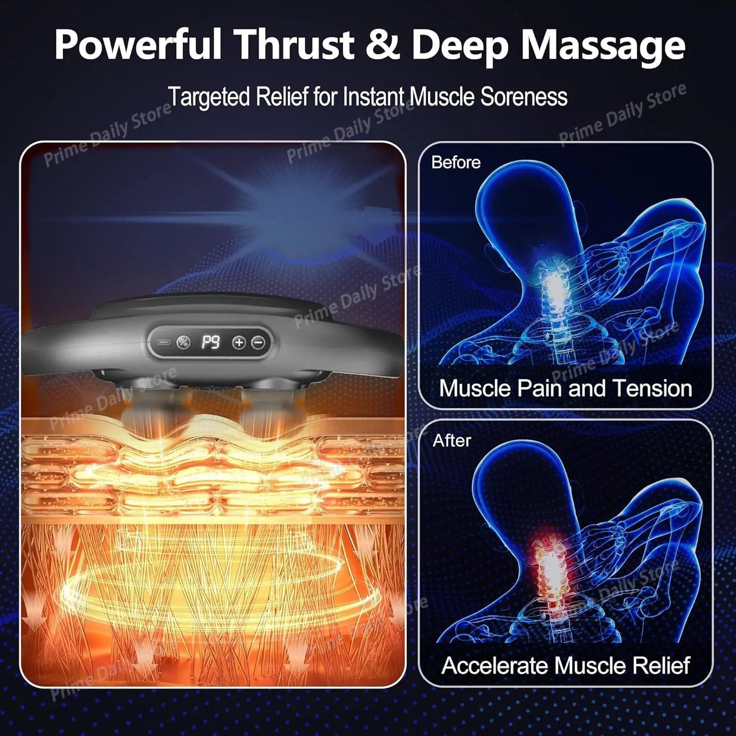 6 Head Massage Gun Deep Tissue with 9 Levels 9 Modes Electric Massager Tool Leg Arms Waist Back Buttocks Body Muscle Pain Relief