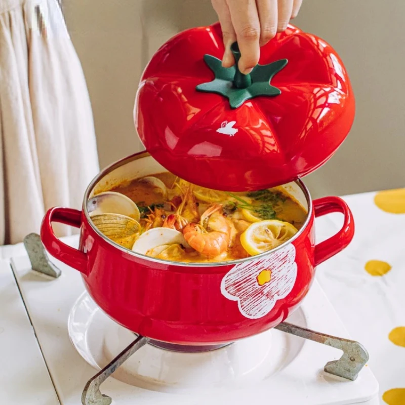 

18cm/24cm Enamel Flower Tomato Pots Non-stick Soup Pot Saucepan Frying Pan Multi-Use Kitchen Supplies Pot Restaurant Cookware