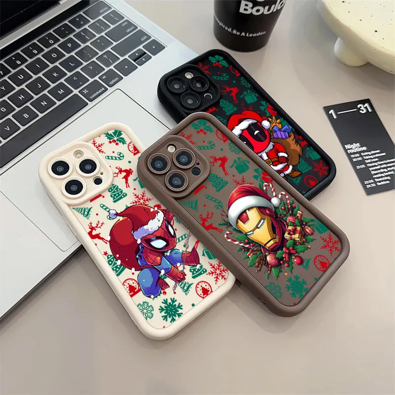 Christmas Marvels Spaiderman Soft Silicone Case For iPhone 17 11 15 16 13 Pro Max 14 Plus 12Pro 16E 17AIR Shockproof Phone Cover