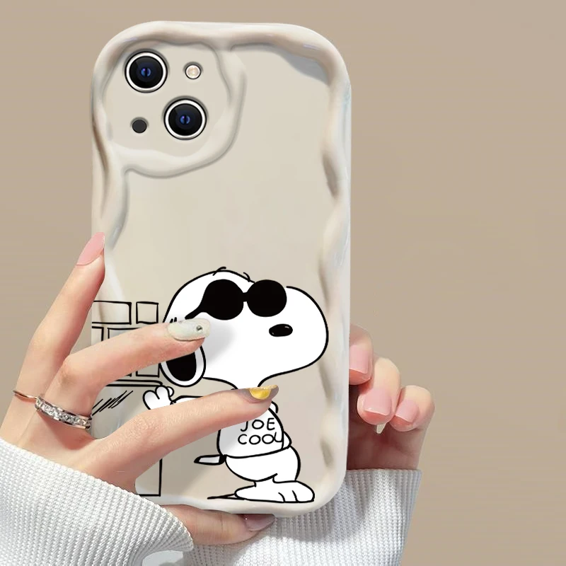 Soft Silicone Cover Cute Cartoon Dog 3D Wave Case For Snoopies iPhone 16 15 14 13 12 11 Pro Max Mini X XR XSMAX 8 7 6S Plus