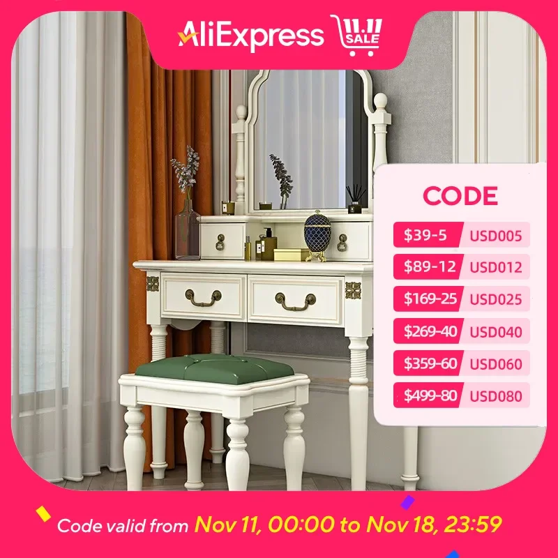 

Nordic Box Girl Dresser Eithe Bedroom White Women Wood Makeup Dressing Table Storage Modern High End Schminktisch Furniture
