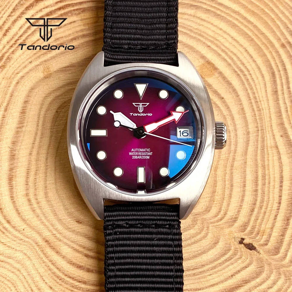 Tandorio NH35A Gradient Color Automatic 36mm Dive Men Watch Domed AR Sapphire Sunburst Face Mechanical 20atm Luminous Wristwatch