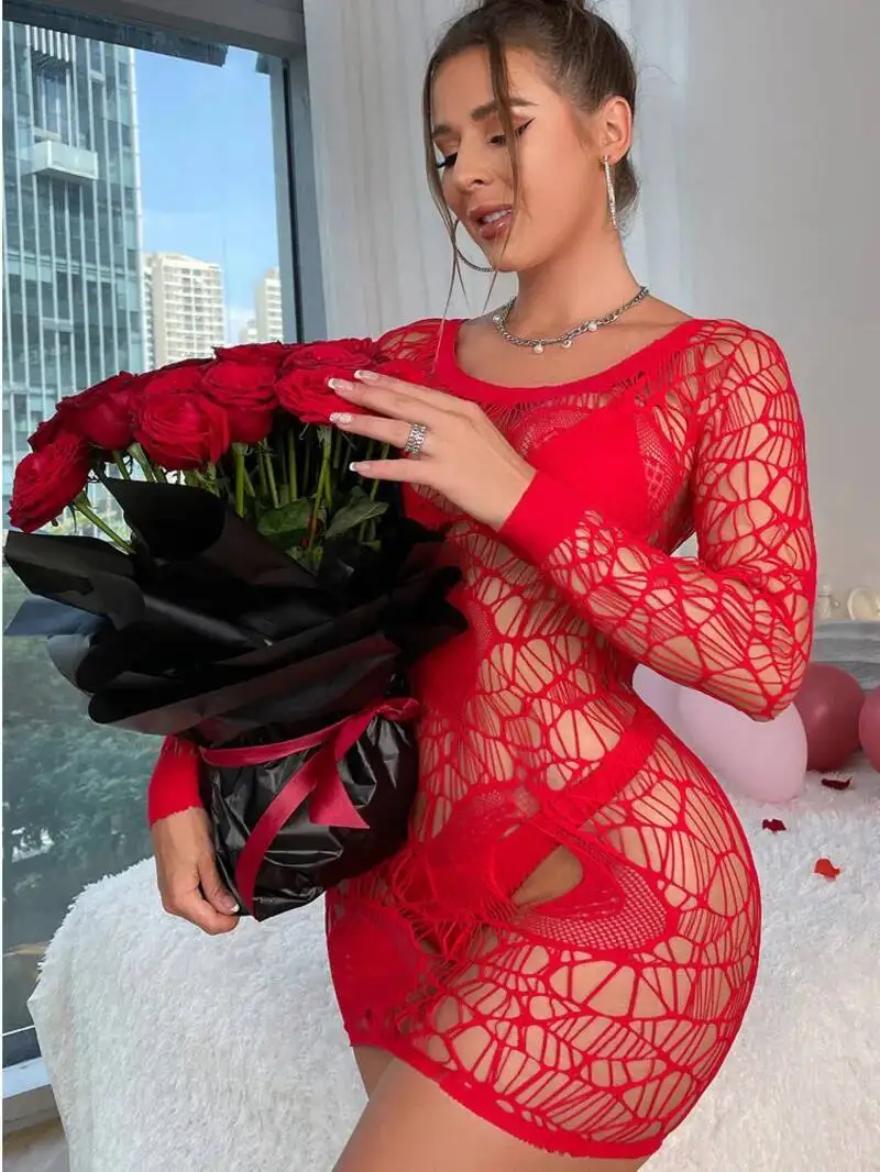 

Женское сексуальное платье, экзотическое женское ажурное прозрачное платье, прозрачное платье на бедрах, длинное очаровательное сексуальное платье без рукавов J2FQ