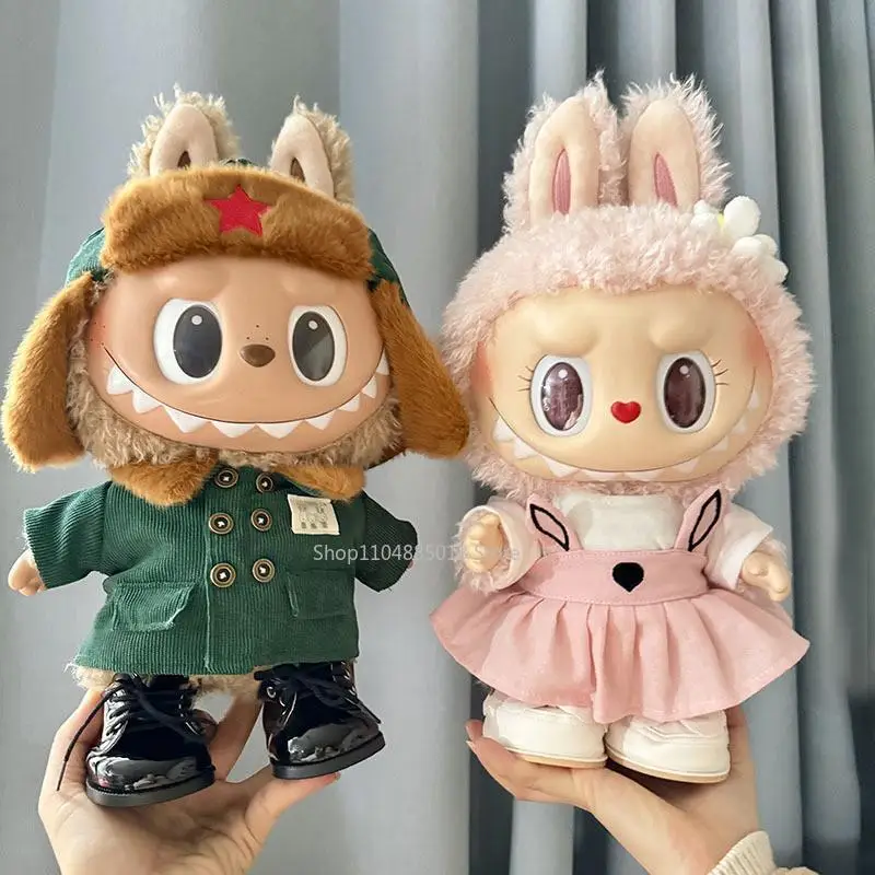 

For 38 Cm Labubu Plush Doll Clothes Outfit Doll Mokoko Coat Rabbit Ear Strap Skirt Set Accessories Cute Decoration
