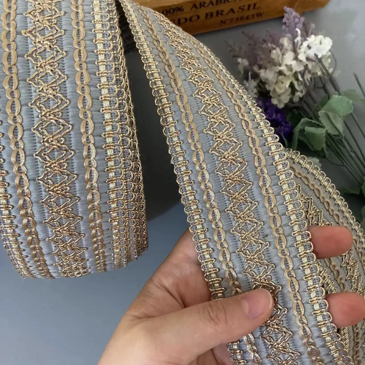 1 Yard Gray 5cm Lace Trim Ribbon Embroidery Dress Sequin Fabric Jacquard Decoration Shoe Hat Material Ethnic Style Accessories