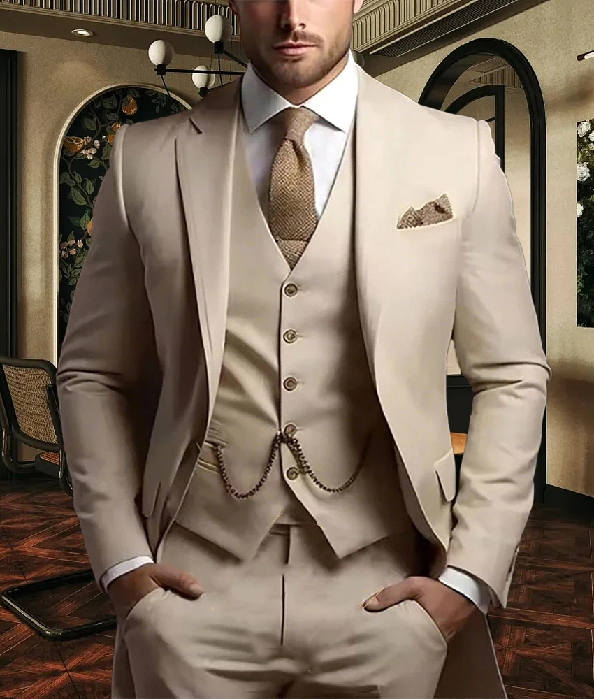 

Graceful Men's Slim Fit 3-Piece Suit, Elegant Blazer Vest Pants Set, Perfect for Weddings, Groom Attire, Business Events.
