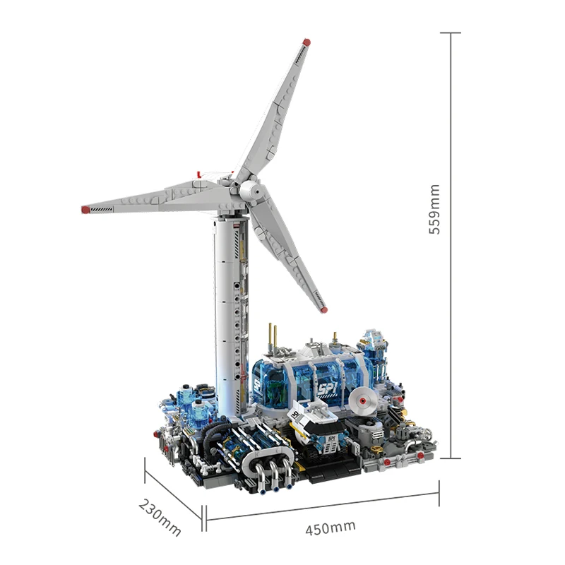 مكعبات بناء محطة طاقة الرياح، قاعدة استكشاف الفضاء، نموذج مزرعة الرياح، ألعاب مجمعة للأطفال، هدية لعشاق الفضاء