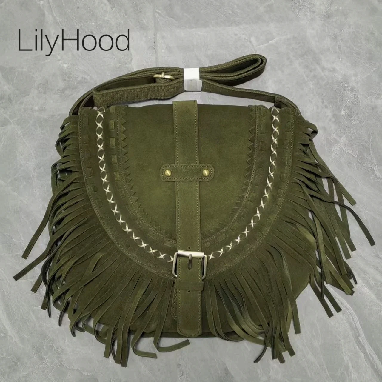 Female 90s Fashion Grunge Genuine Leather Suede Fringes Hobo Side Sling Bag Tassel Boho Hippie Gypsy Bohemian Ibiza Pouch Bag