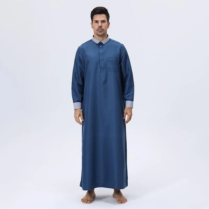 メンズ長袖ドバイアラビアジュバ・トーブファッションルーズムスリムロングローブ中東カフタンカジュアルルーズマキシローブ