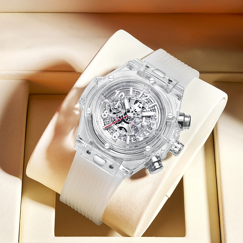 ساعة رياضية عصرية للرجال من أفضل العلامات التجارية غير عادية أكريليك كوارتز كرونوغراف ساعات أصلية خفيفة مقاومة للماء على مدار الساعة Relojes #4