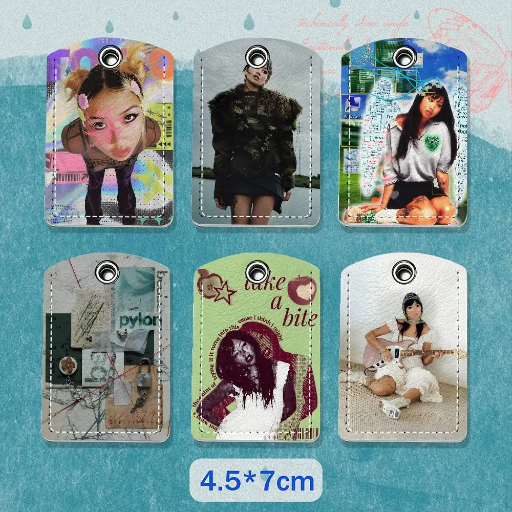 B-Beabadoobee Memories PU Leather Card Holder Keychain Key Ring Door Lock Access Tag ID Access Card Air Tag Case Keychain Card